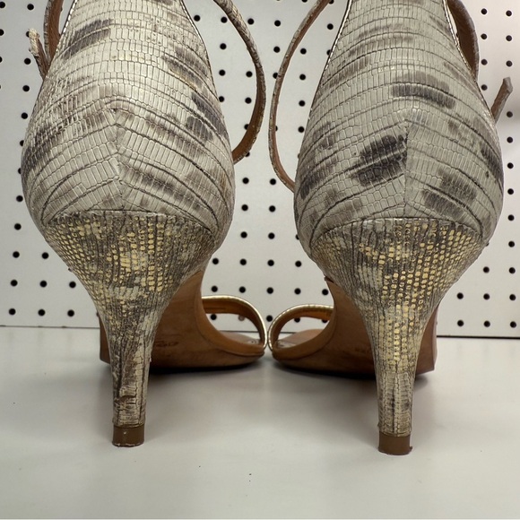COACH Brown, Gold & White Snakeskin Embossed Round Toe Kitten Heel Shoes Size 9B - Picture 10 of 17